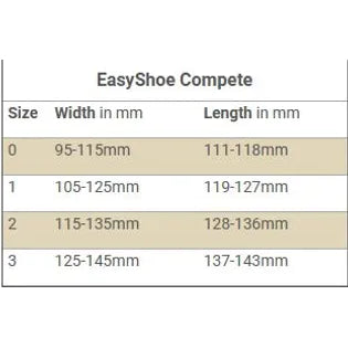 EasyCare EasyShoe Compete Size Guide