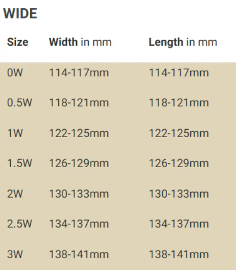EasyBoot Back Country Wide Size Chart
