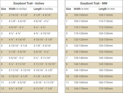 EasyBoot Trail Original Size Chart
