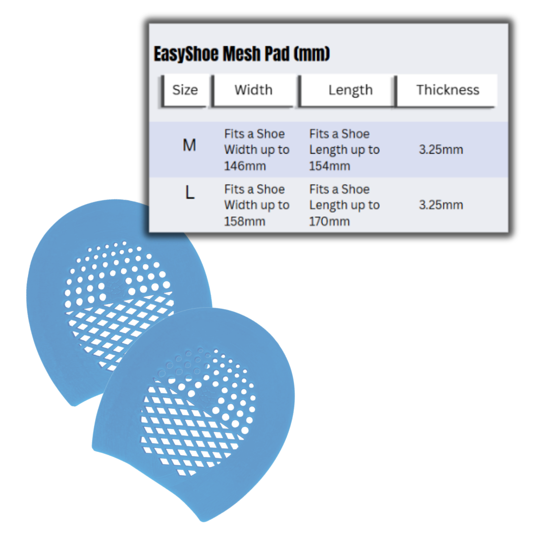 EasyShoe Mesh Pads and Size Chart