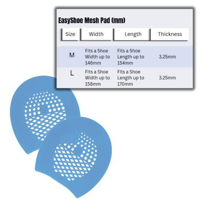 EasyShoe Mesh Pads and Size Chart