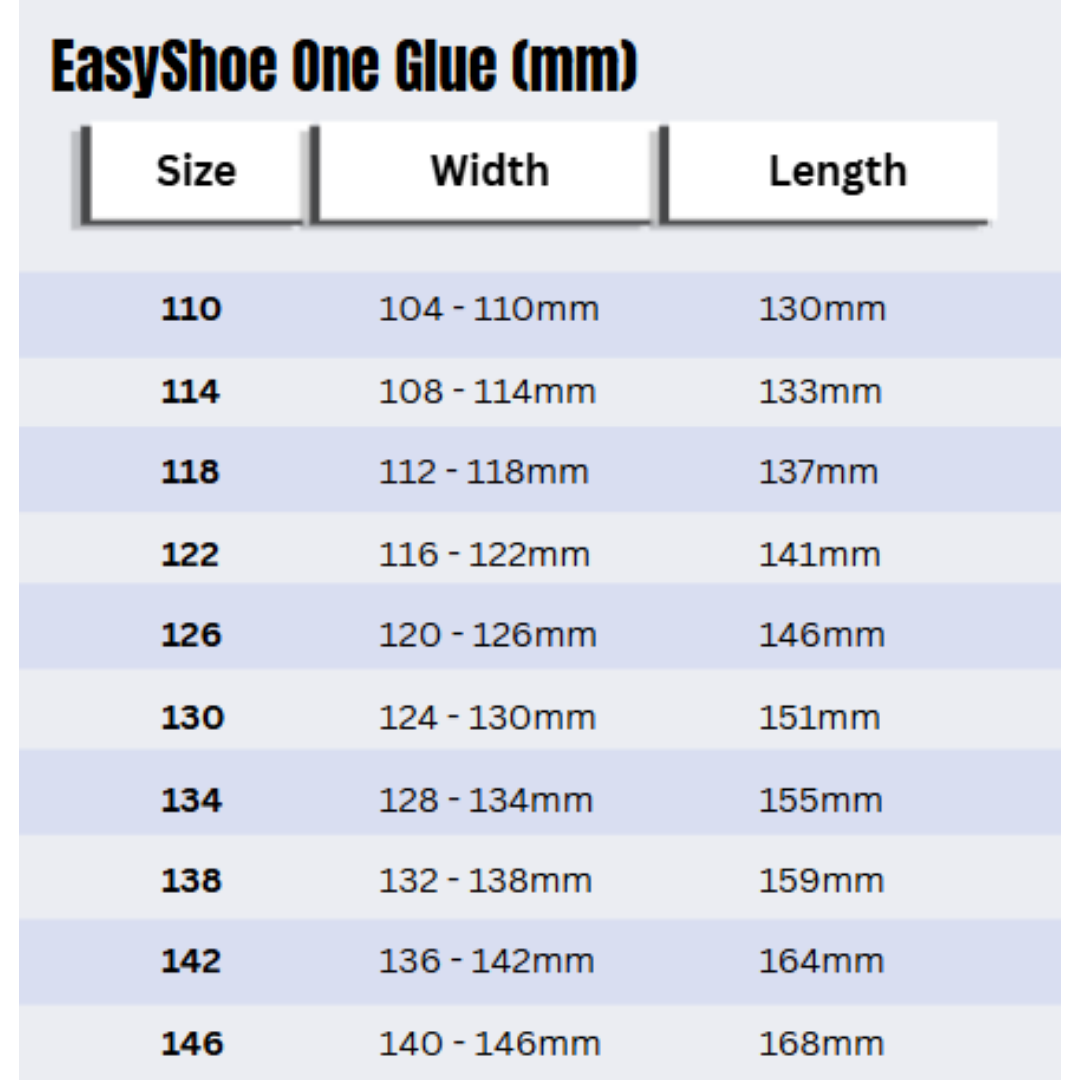 EasyShoe One Glue Size Chart