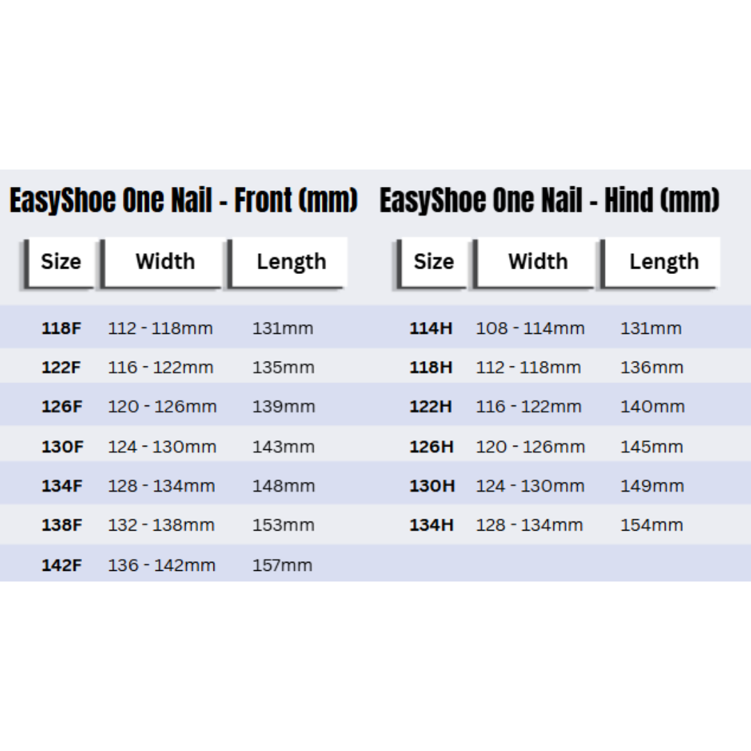 EasyShoe One Nail Size Chart