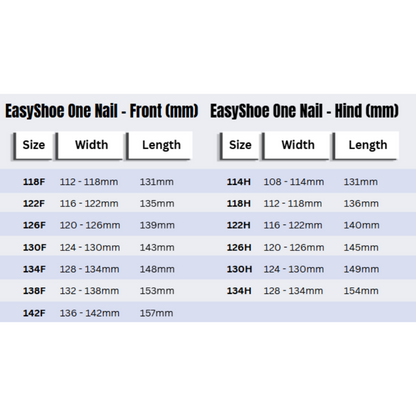 EasyShoe One Nail Size Chart