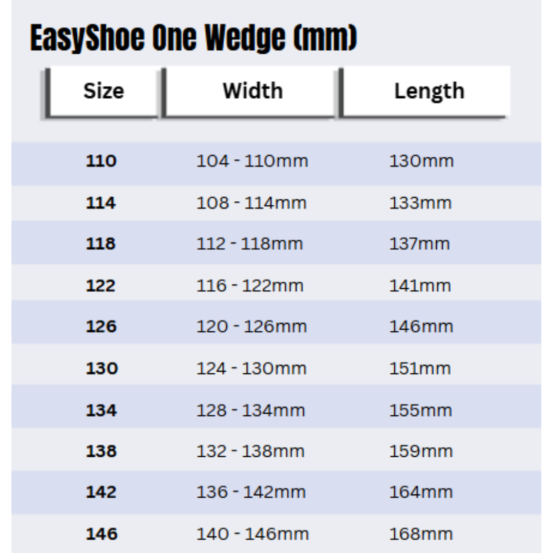 EasyShoe One Wedge Size Chart