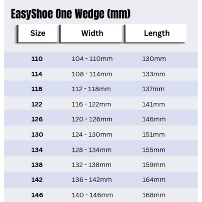 EasyShoe One Wedge Size Chart
