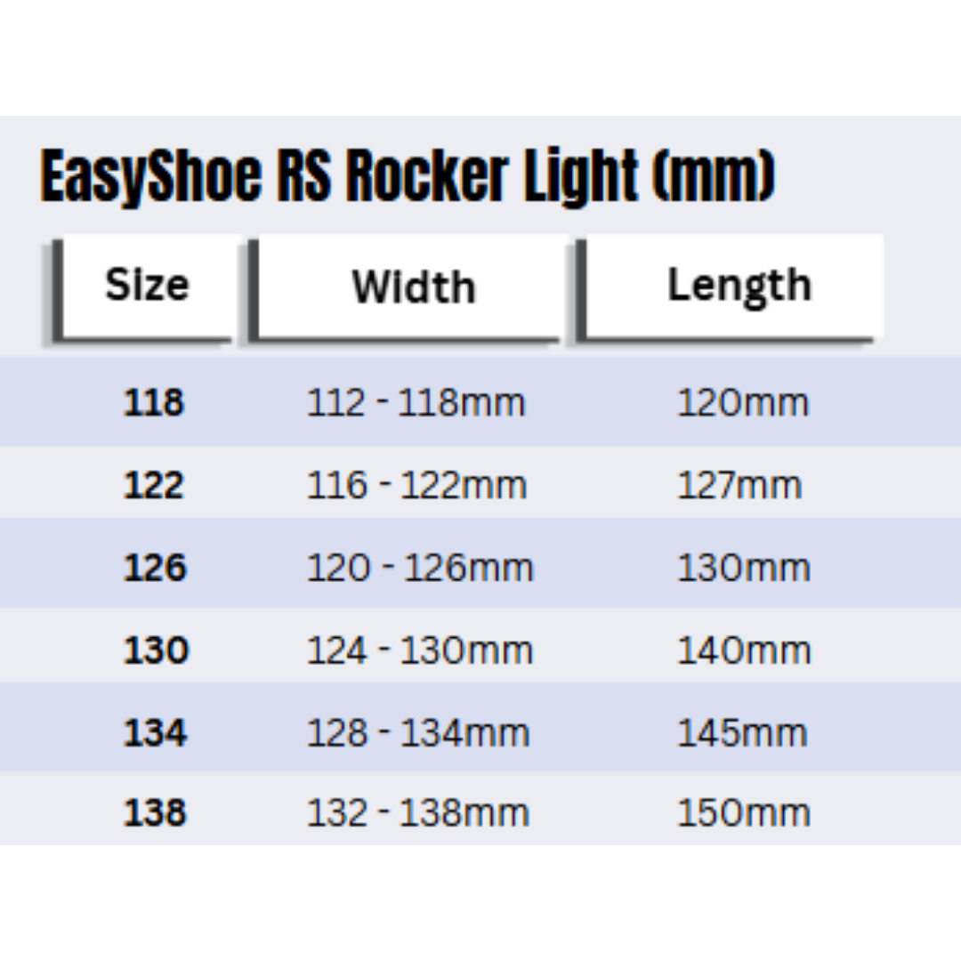 EasyShoe RS Rocker Light Size Chart
