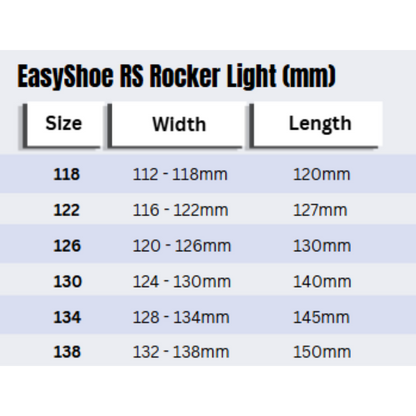 EasyShoe RS Rocker Light Size Chart