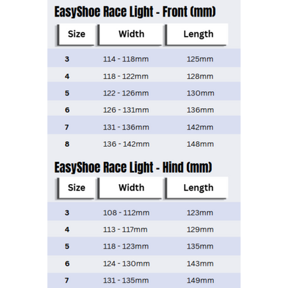 EasyShoe Race Light Size Chart