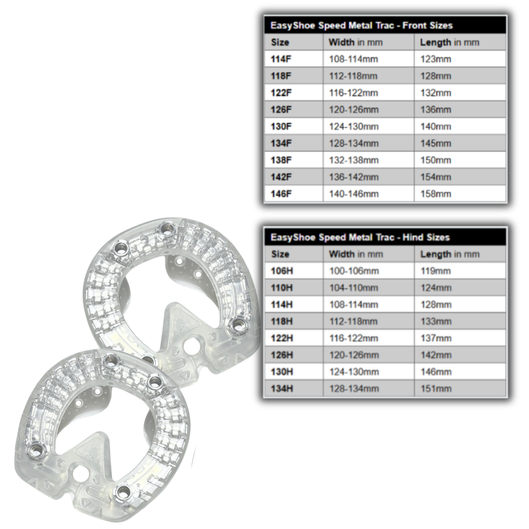 EasyShoe Speed Metal Trac and Size Chart