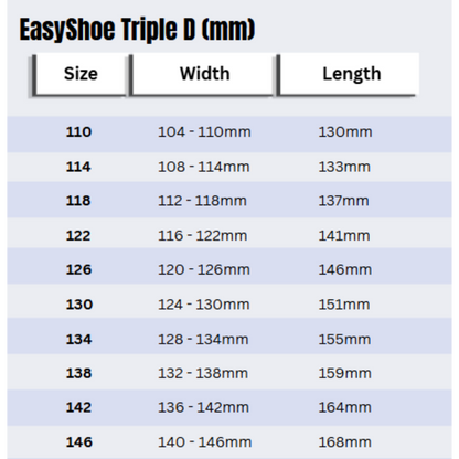 EasyShoe Triple D Size Chart