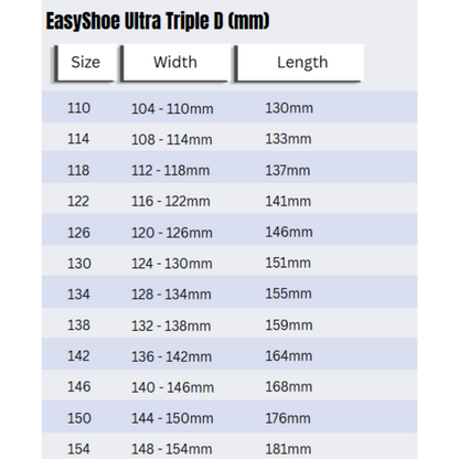 EasyShoe Ultra Triple D Size Chart