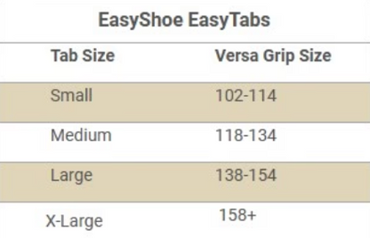 EasyShoe EasyTabs Sizing Chart