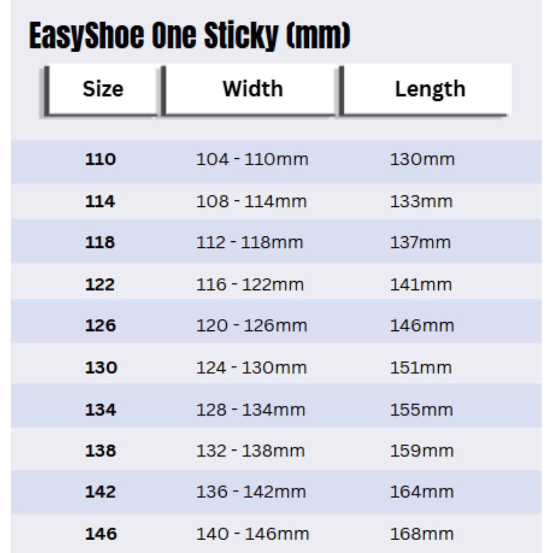 EasyShoe One Sticky Size Chart