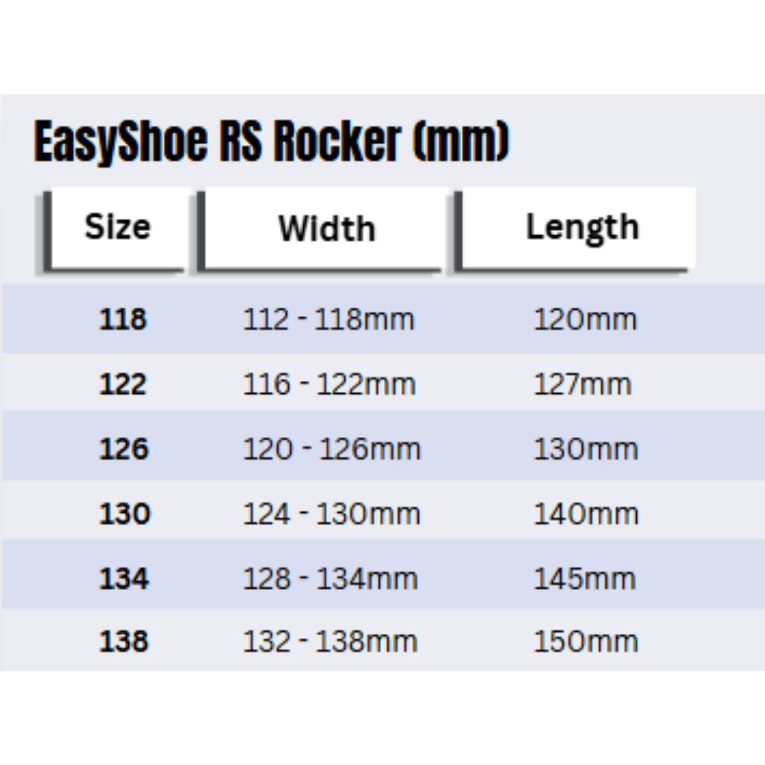 EasyShoe RS Rocker Size Chart