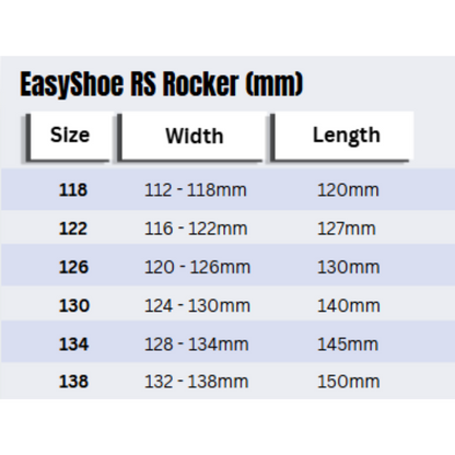EasyShoe RS Rocker Size Chart