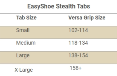 EasyShoe Stealth Tabs Sizing Chart