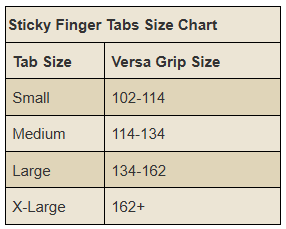 EasyShoe Sticky Finger Tabs Size Chart