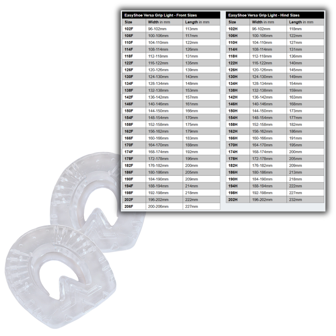 EasyShoe Versa Grip Light and Size Chart