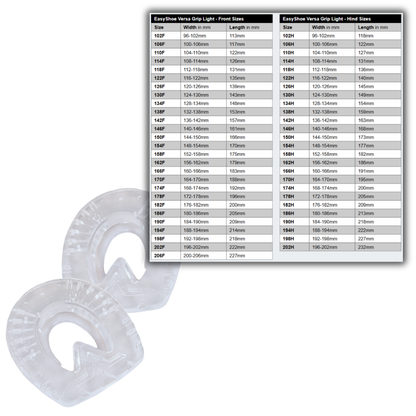 EasyShoe Versa Grip Light and Size Chart