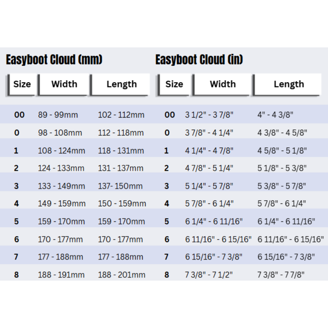 Easyboot Cloud Size Chart