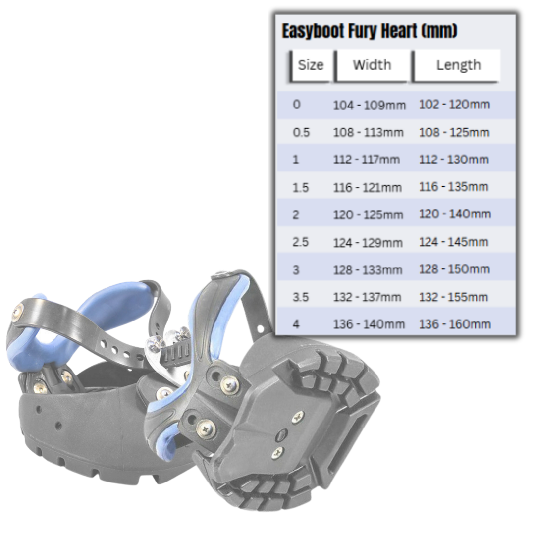 Easyboot Fury Heart Boot and Size Chart