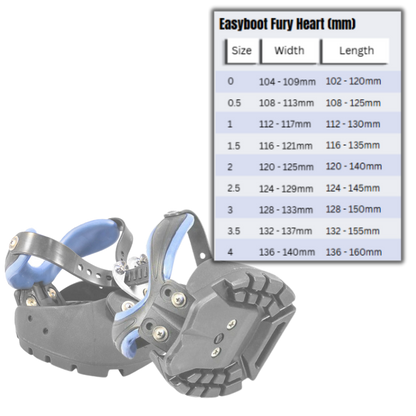 Easyboot Fury Heart Boot and Size Chart