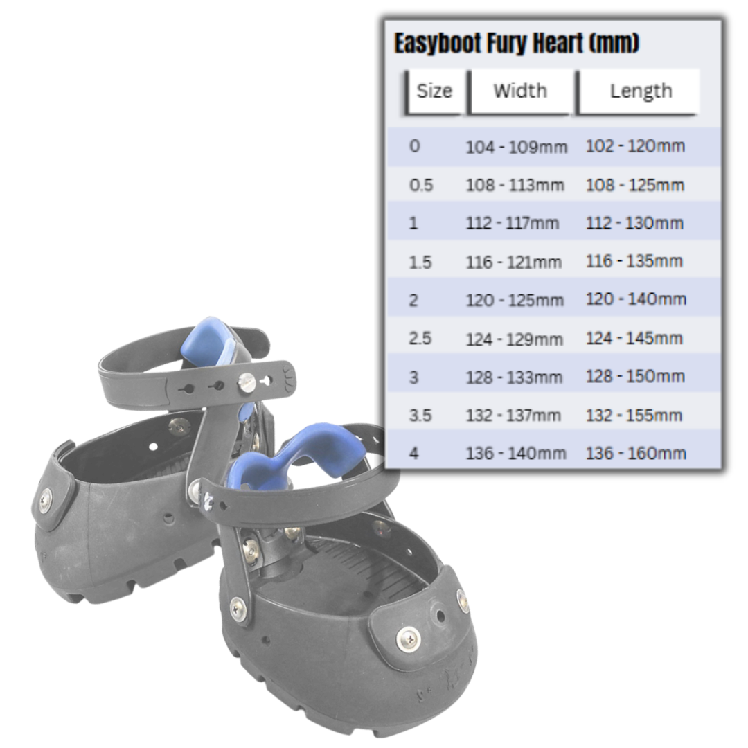 Easyboot Fury Sling Boots and Size Chart