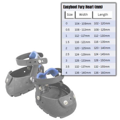Easyboot Fury Sling Boots and Size Chart