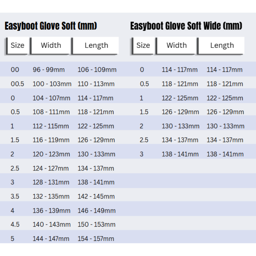 Easyboot Glove Soft Size Charts