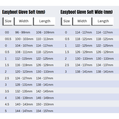 Easyboot Glove Soft Size Charts