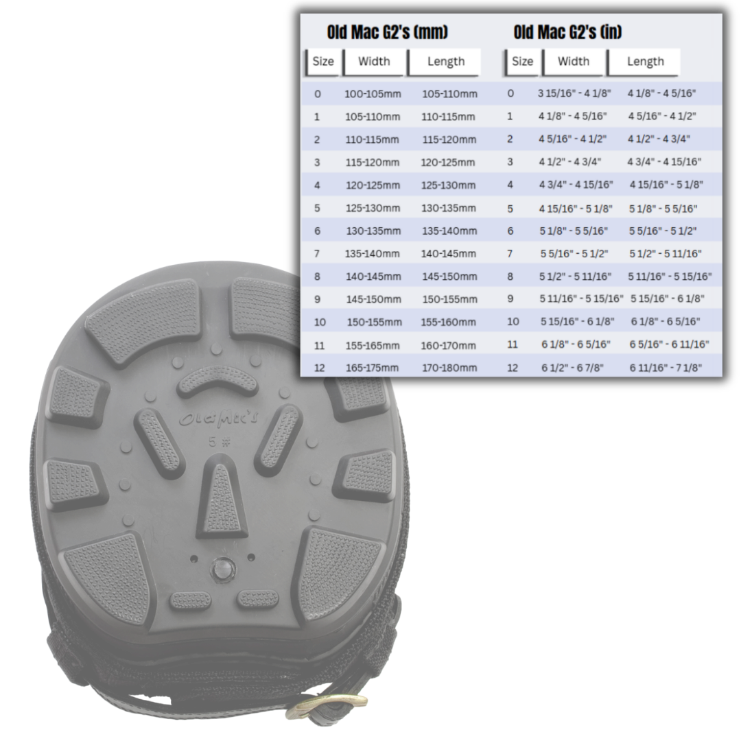 Easyboot Old Mac G2's Tread and Size Chart