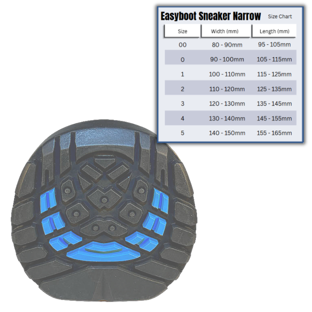 Easyboot Sneaker Narrow Tread and Size Chart