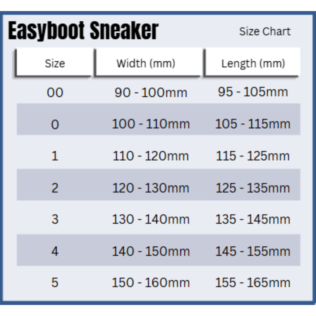 EasyBoot Sneaker Size Chart