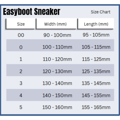 EasyBoot Sneaker Size Chart