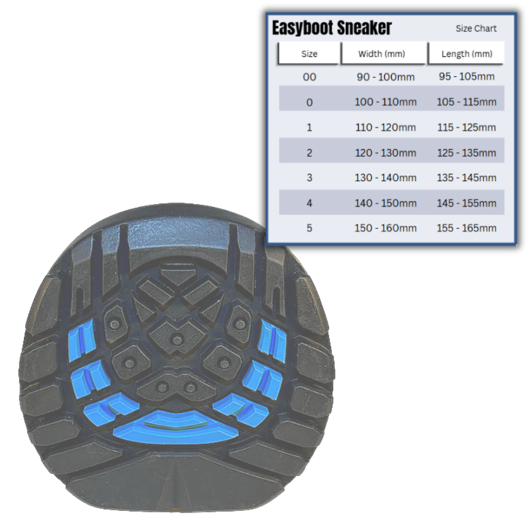Easyboot Sneaker Tread and Size Chart