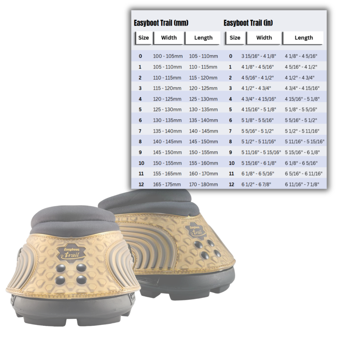 Easyboot Trail boots and Size Chart
