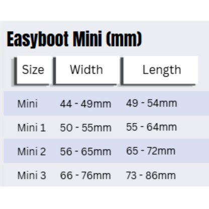 Easyboot Mini Size Chart