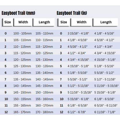 Easyboot Trail Size Chart