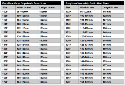 EasyShoe Versa Grip Gold Size Chart