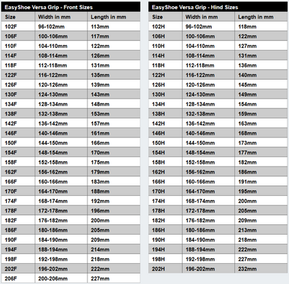 EasyCare EasyShoe Versa Grip Sizing Chart