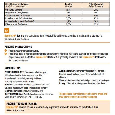 Equine 74 Gastric Free Sample Limit of 1 per customer Feed Info