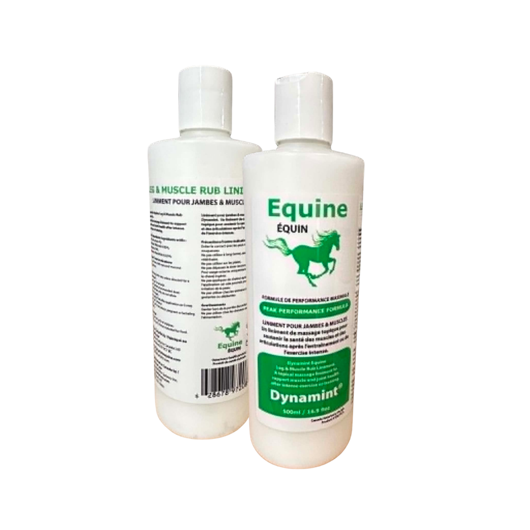 Equine Dynamint Leg and Muscle Rub Front and Back of Bottle