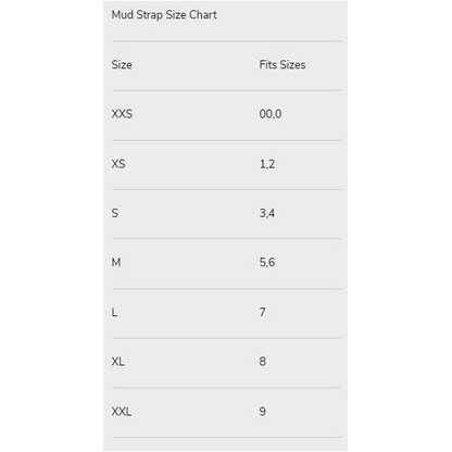 Scoot Boot Mud Straps Size Chart