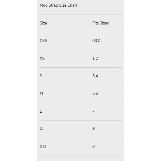 Scoot Boot Mud Straps Size Chart