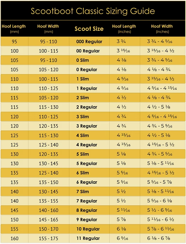Scoot Boot Classic Sizing Shells Size Chart