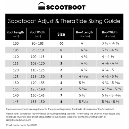 Scootboot Adjust & TheraRide Sizing Guide