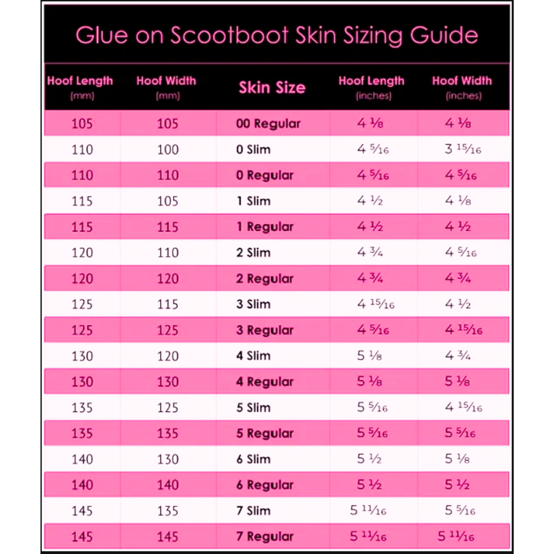 Scootboot Skin Glue-On Shoe Sizing Chart