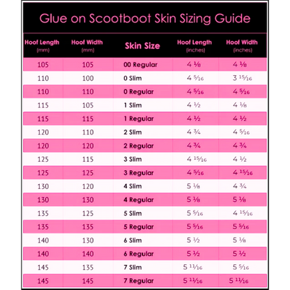 Scootboot Skin Glue-On Shoe Sizing Chart