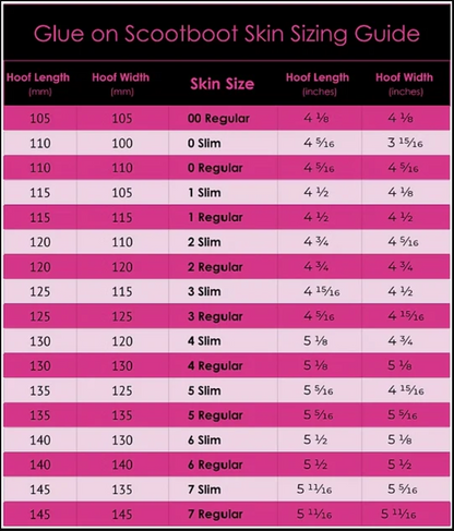 Scootboot Glue-On Shoe Sizing Chart